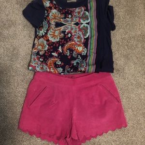 Fushia scalloped suede shorts